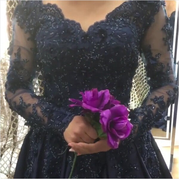 Lace Flower Beaded Long Sleeves Ball Gowns Wedding Dresses