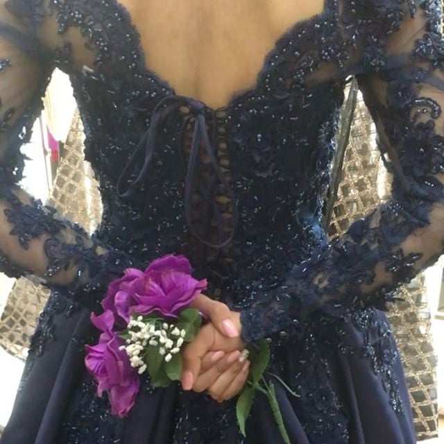 Lace Flower Beaded Long Sleeves Ball Gowns Wedding Dresses