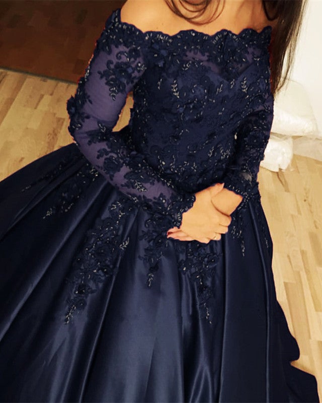 Lace Long Sleeves Wedding Dresses Ball Gowns Off Shoulder