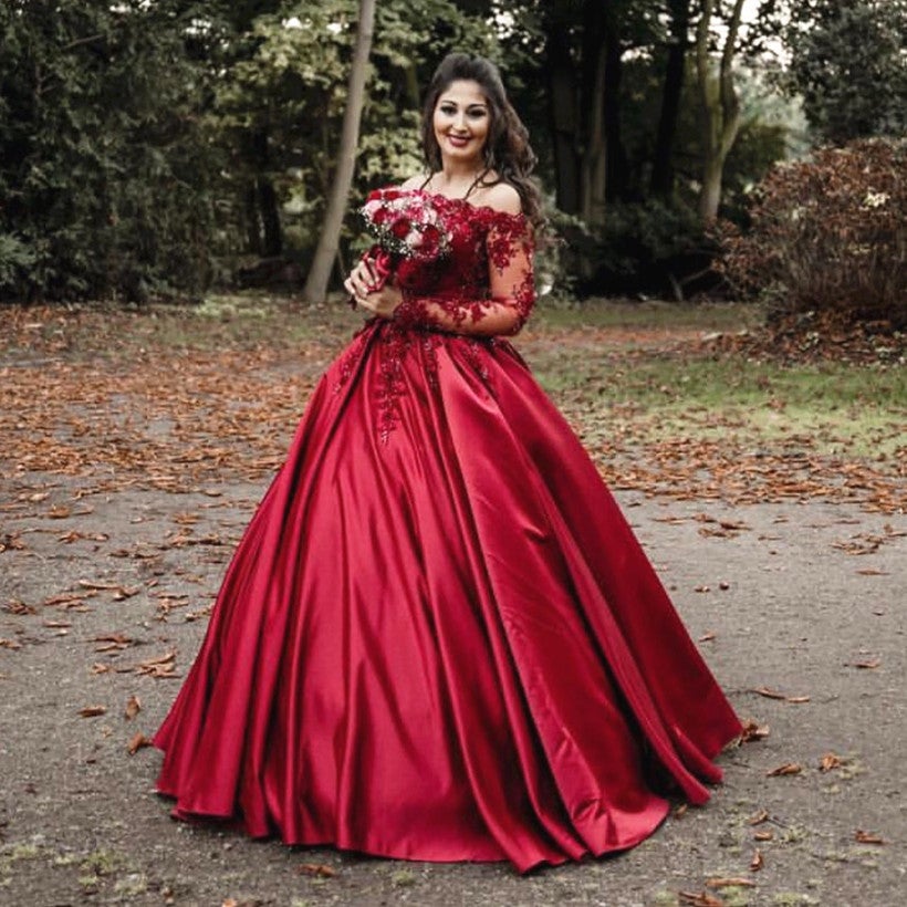 Lace Long Sleeves Wedding Dresses Ball Gowns Off Shoulder