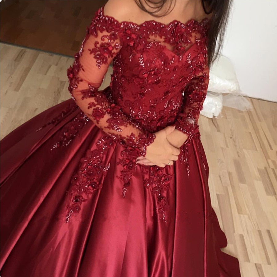 Lace Long Sleeves Wedding Dresses Ball Gowns Off Shoulder