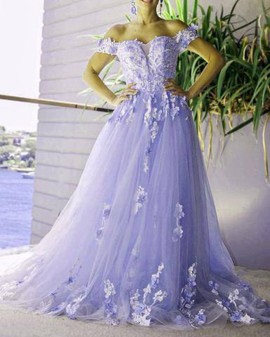Tulle Ball Gown Dresses Off Shoulder Lace Embroidery - RongMoon