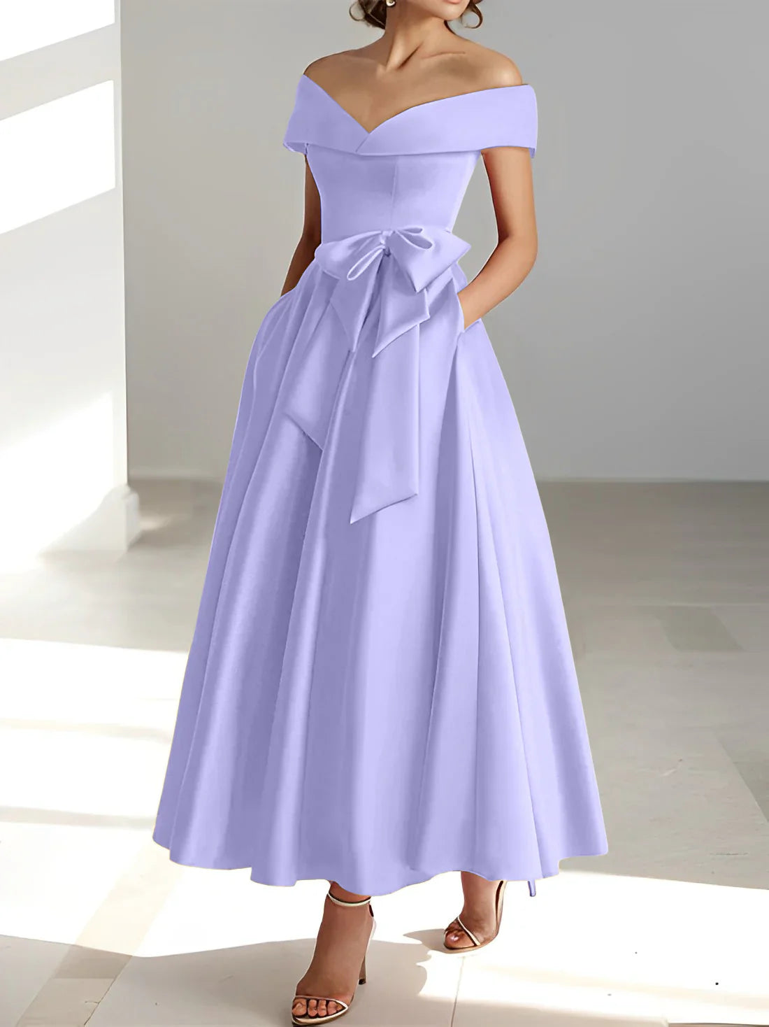 A-line/Princess Off Shoulder Pocket Mother of the bride dresses