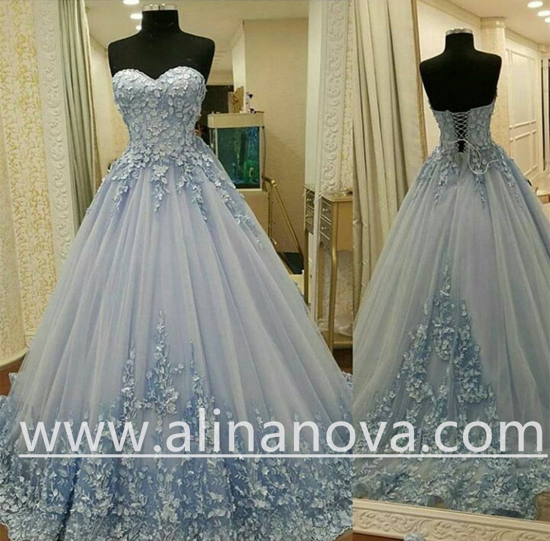 Lovely Lace Appliques Sweetheart Ball Gown Dress