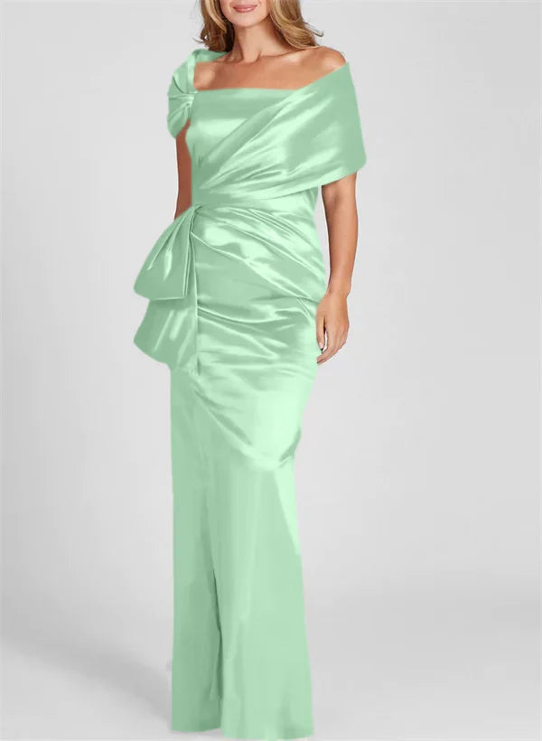 Tight fitting/column off shoulder to ground length mother of the bride dresses