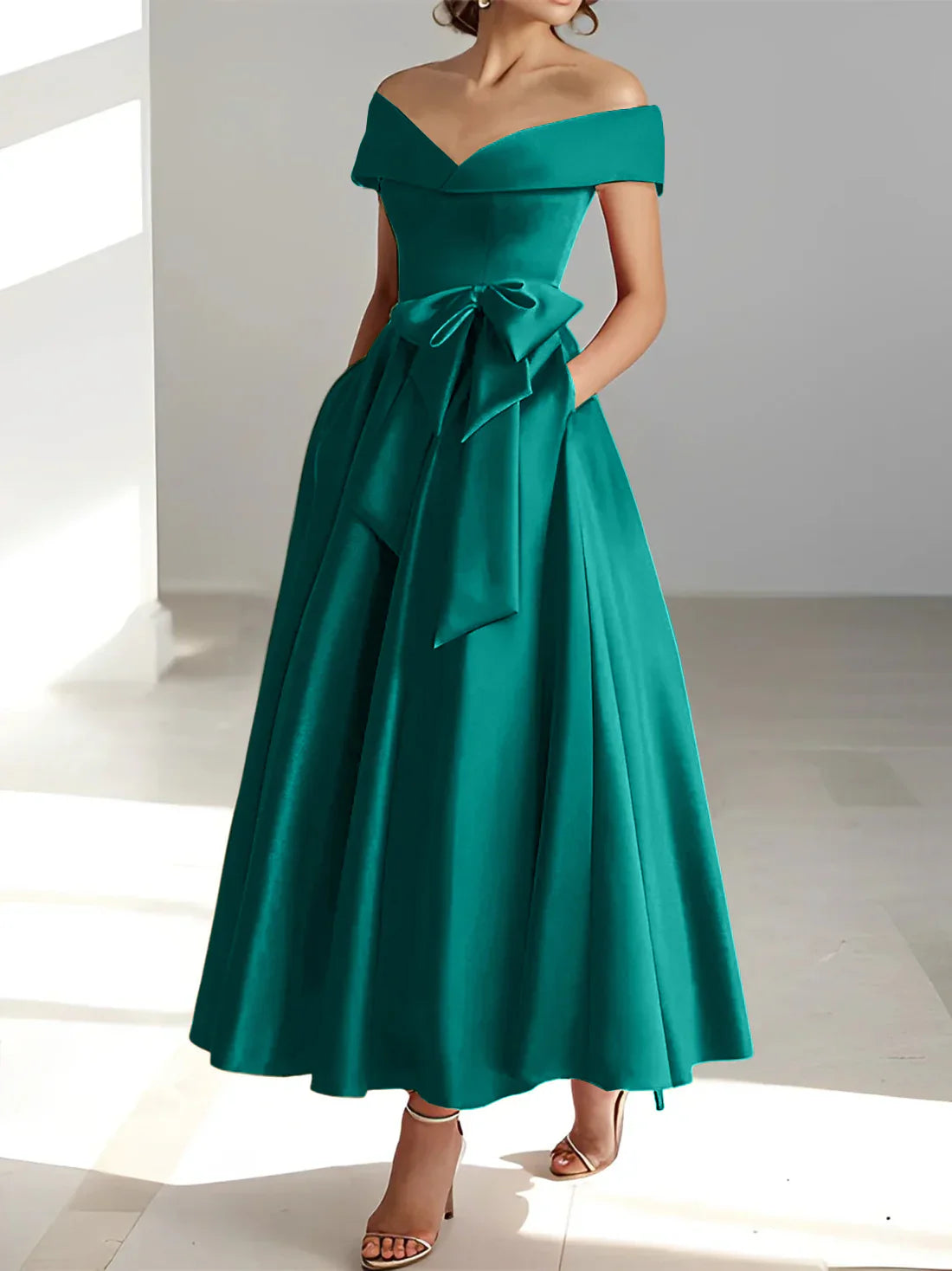 A-line/Princess Off Shoulder Pocket Mother of the bride dresses