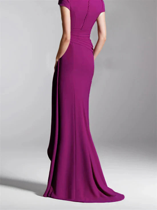 Tight fit/column V-neck to ground length mother of the bride dress