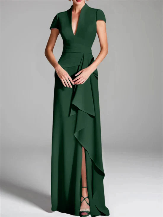 Tight fit/column V-neck to ground length mother of the bride dress