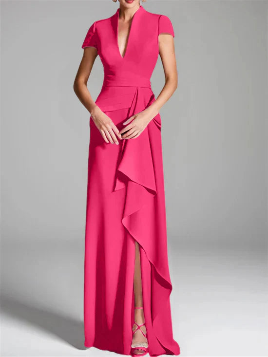 Tight fit/column V-neck to ground length mother of the bride dress