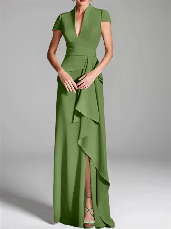 Tight fit/column V-neck to ground length mother of the bride dress