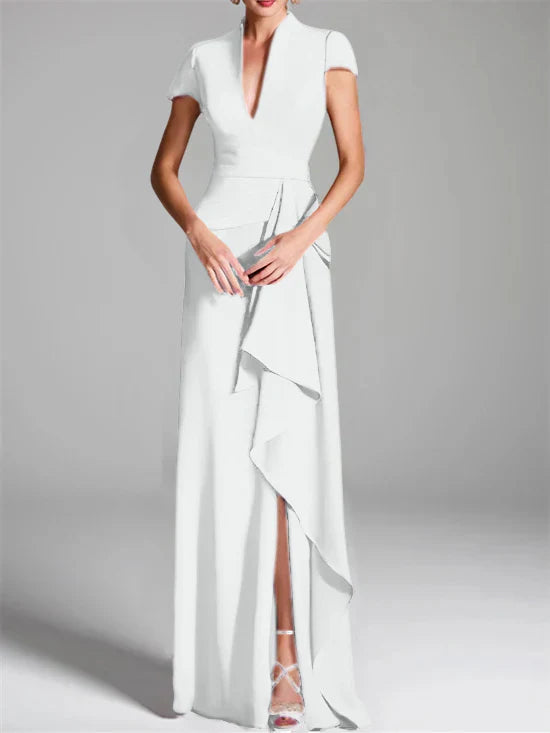 Tight fit/column V-neck to ground length mother of the bride dress