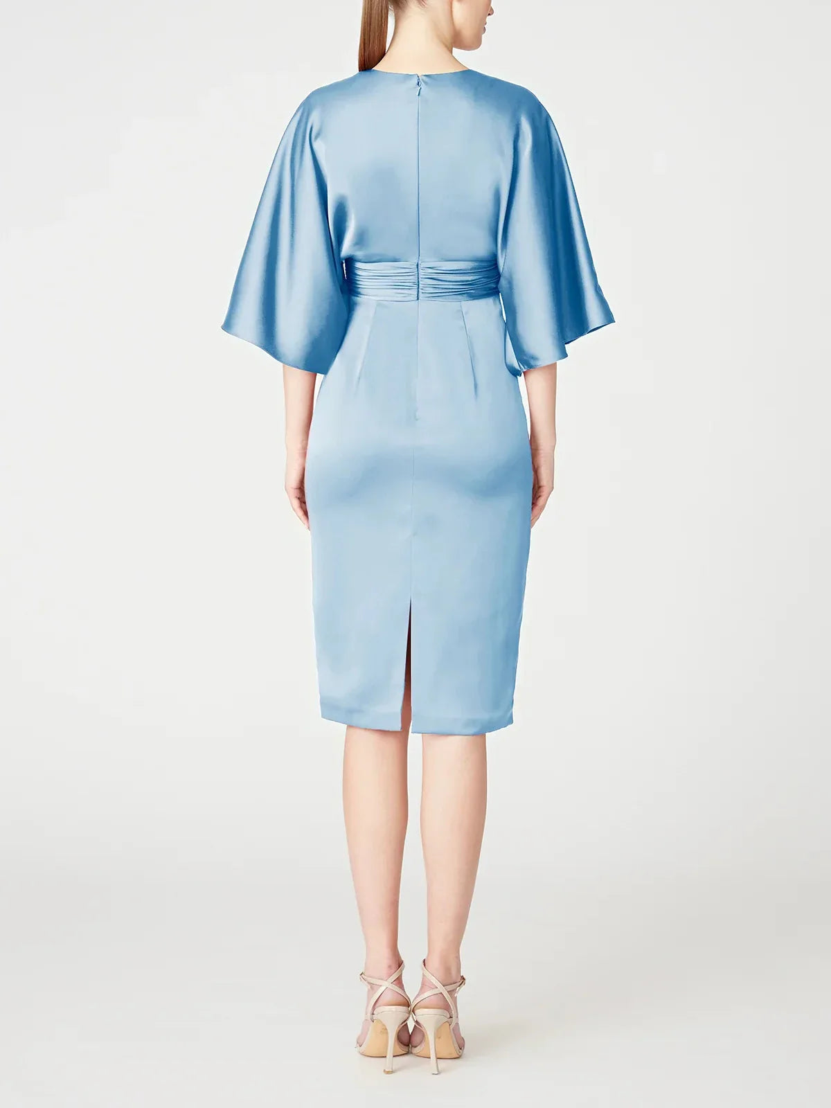 Slim fit/column V-neck mid sleeve knee length ruffled edge mother of the bride dresses