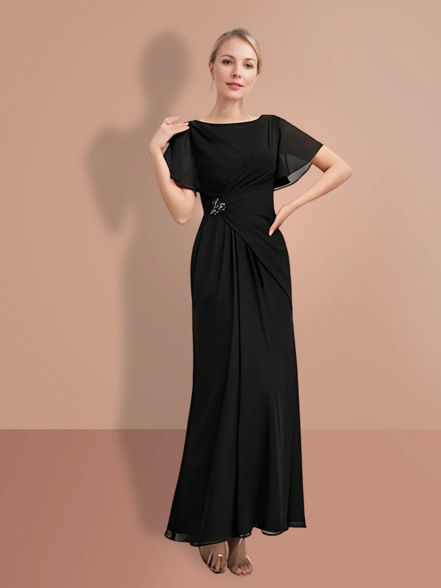 Tight fitting/cylindrical and ankle short sleeved mother of the bride dresses