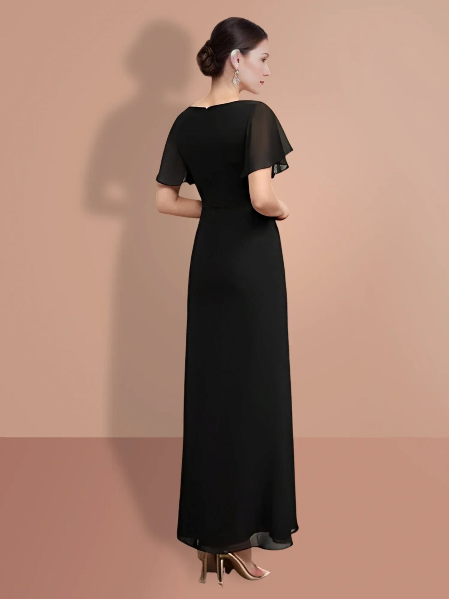 Tight fitting/cylindrical and ankle short sleeved mother of the bride dresses