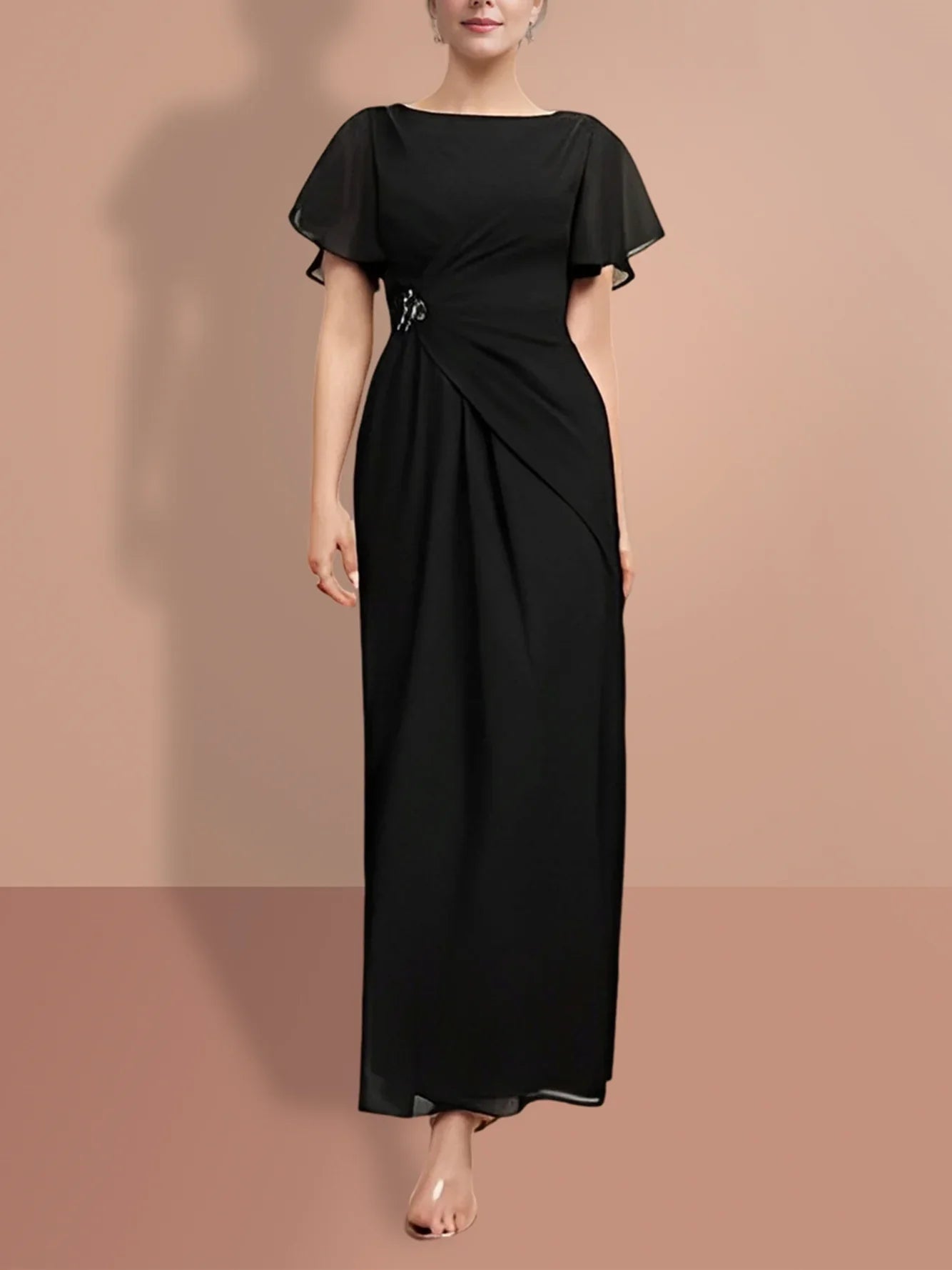 Tight fitting/cylindrical and ankle short sleeved mother of the bride dresses