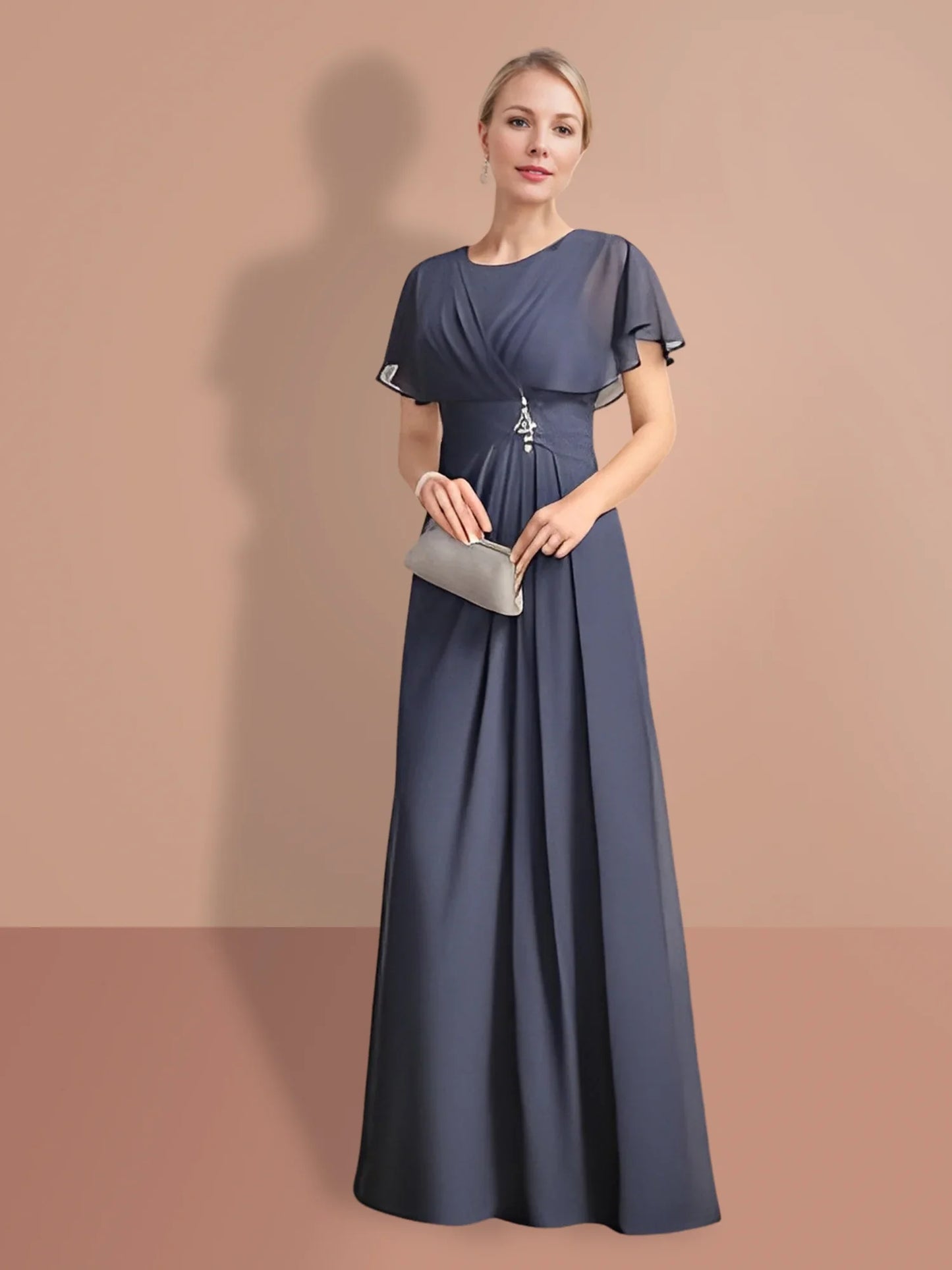 A-line/Princess Short sleeved Jewel Neck mother of the bride dresses