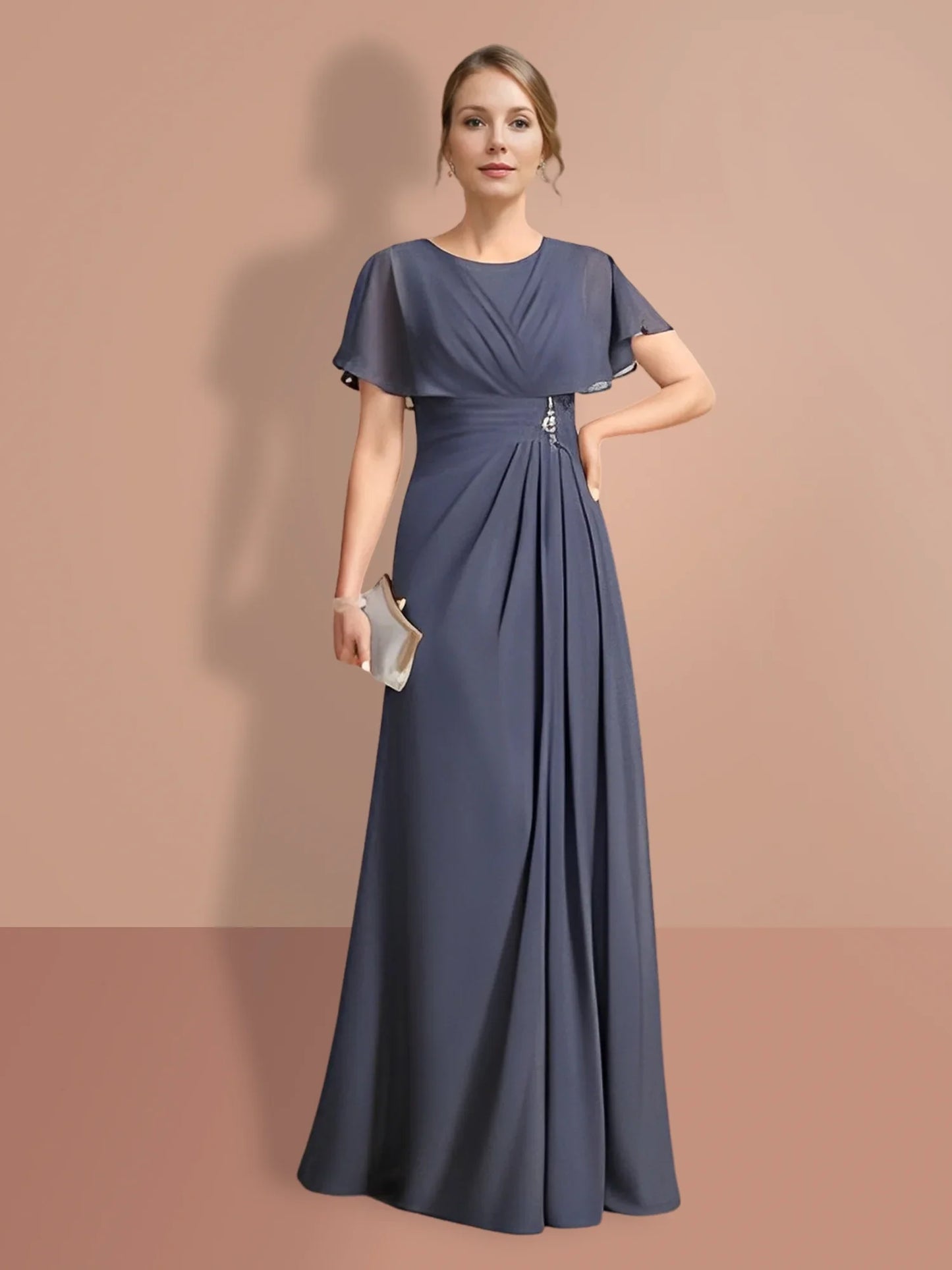 A-line/Princess Short sleeved Jewel Neck mother of the bride dresses