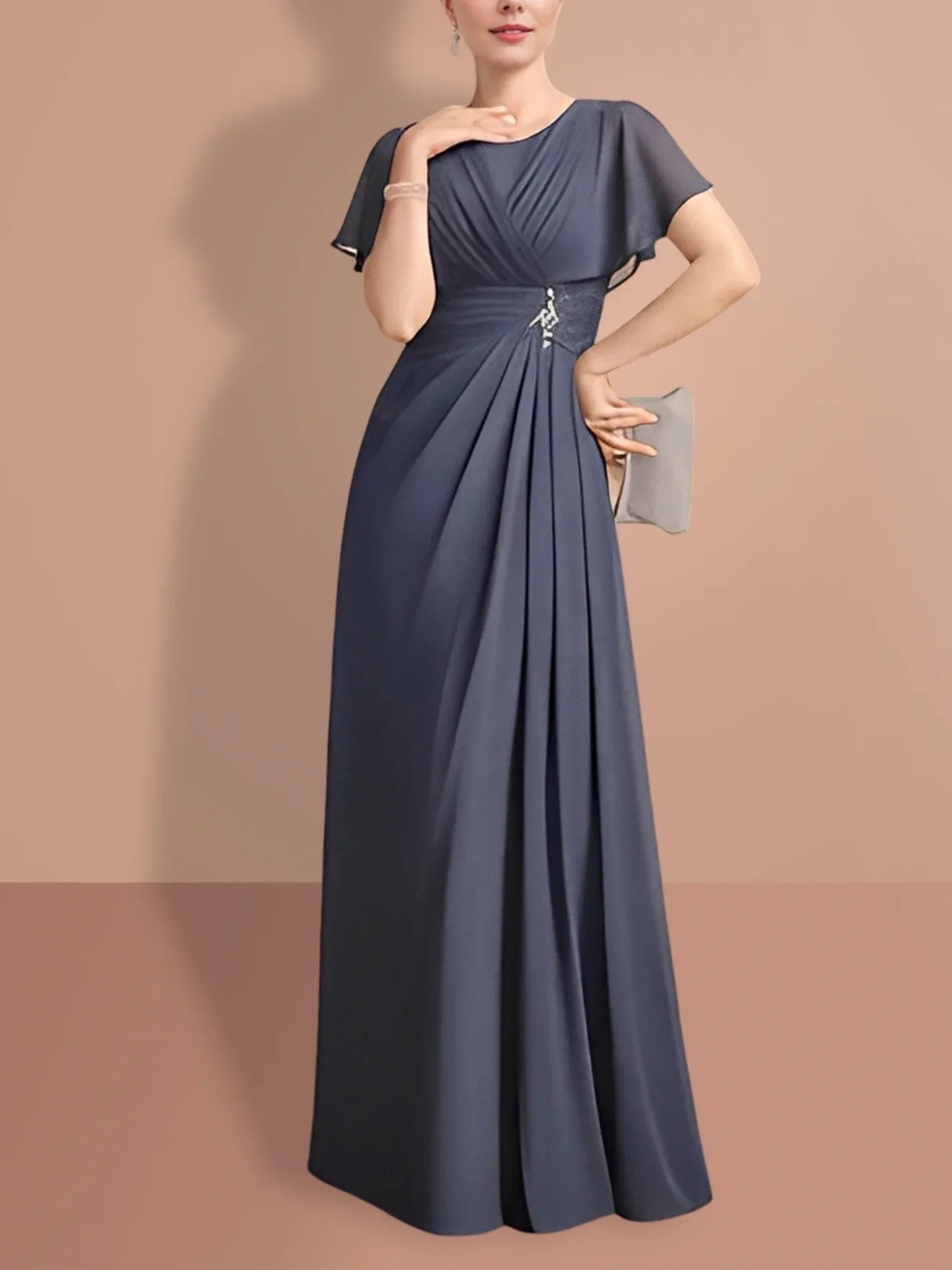 A-line/Princess Short sleeved Jewel Neck mother of the bride dresses