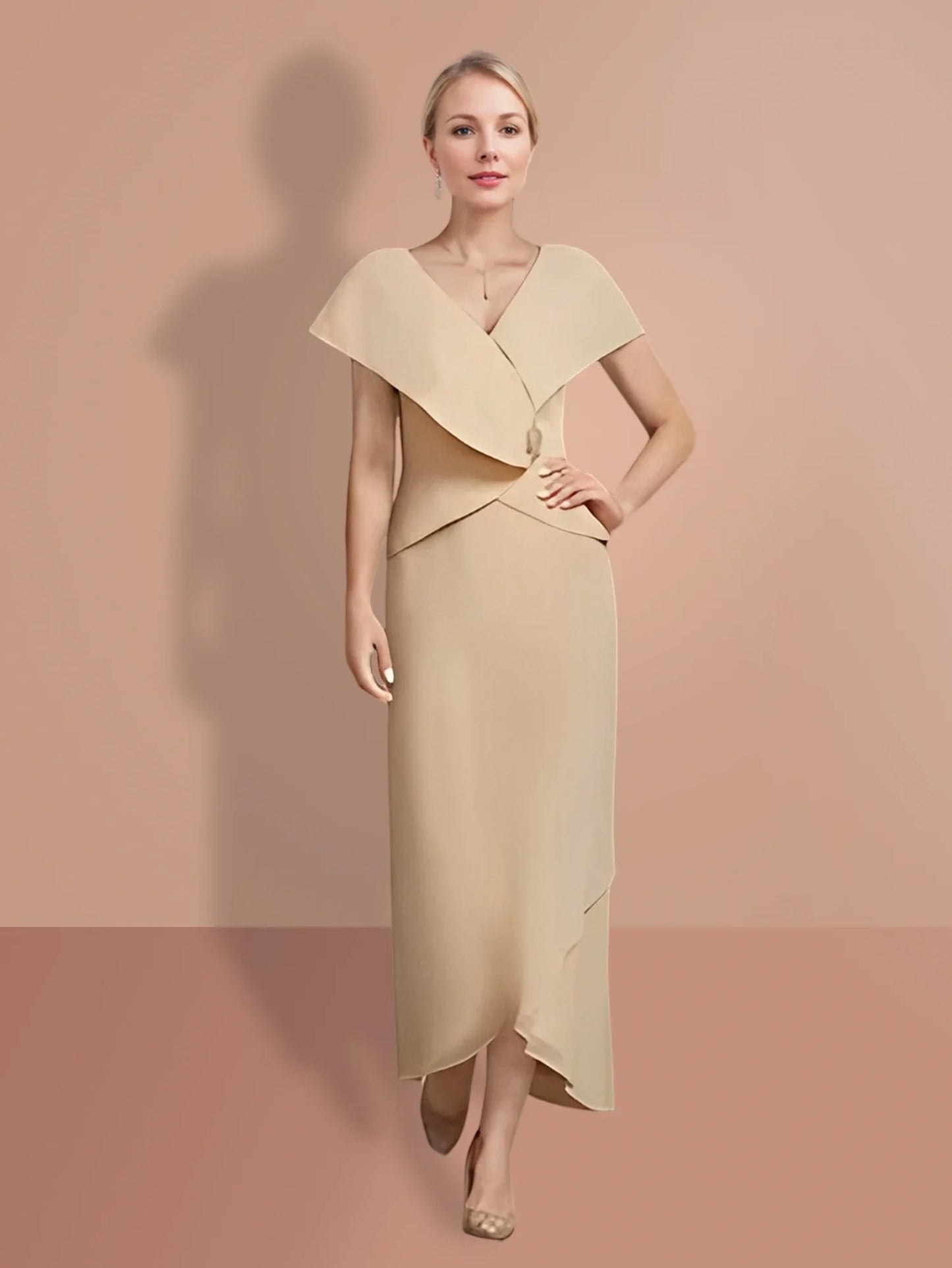 A-line/Princess Short sleeved V-neck mother of the bride dresses
