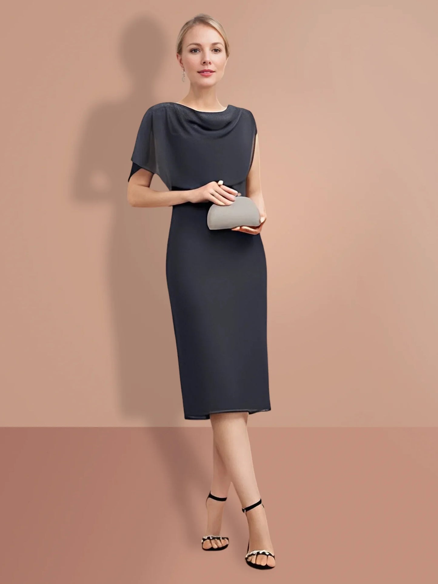 Tight fitting/cylindrical knee length short sleeved mother of the bride dresses