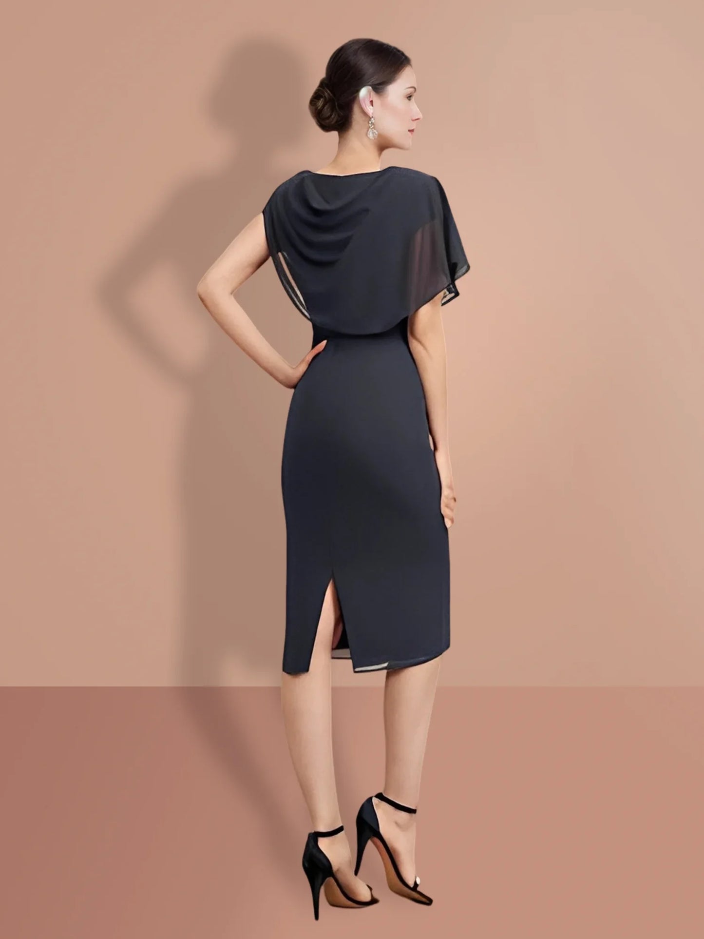 Tight fitting/cylindrical knee length short sleeved mother of the bride dresses