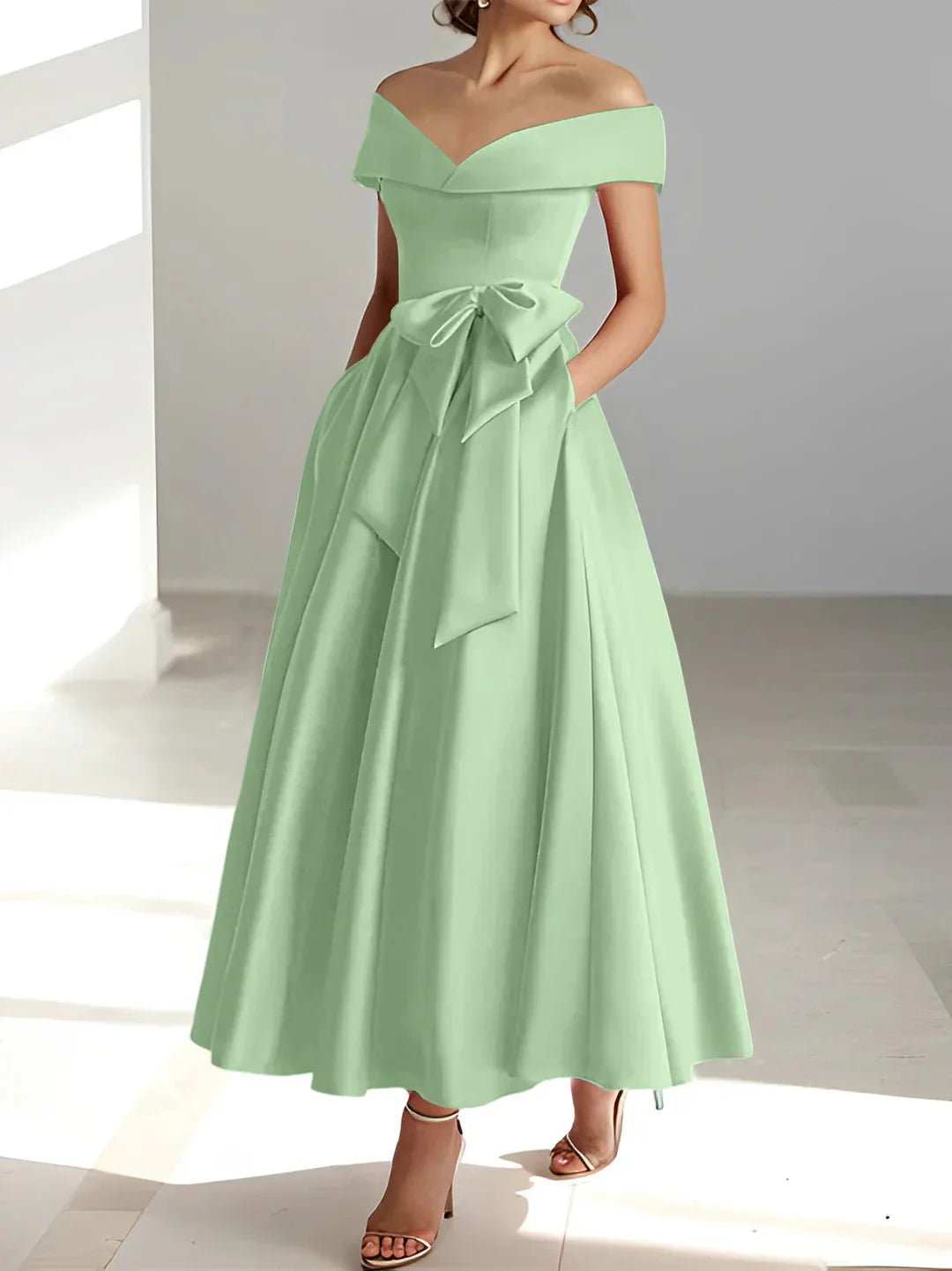 A-line/Princess Off Shoulder Pocket Mother of the bride dresses