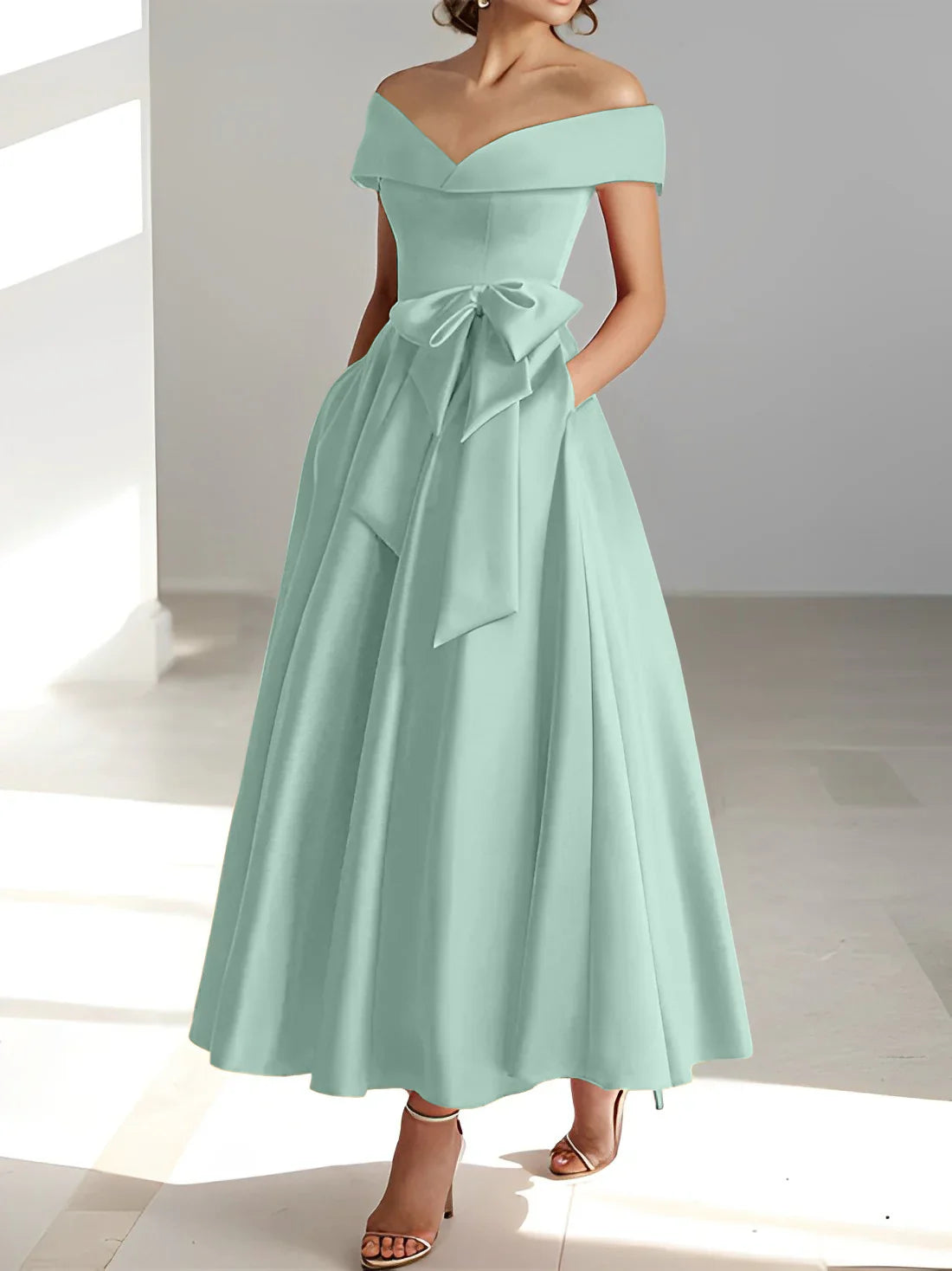 A-line/Princess Off Shoulder Pocket Mother of the bride dresses