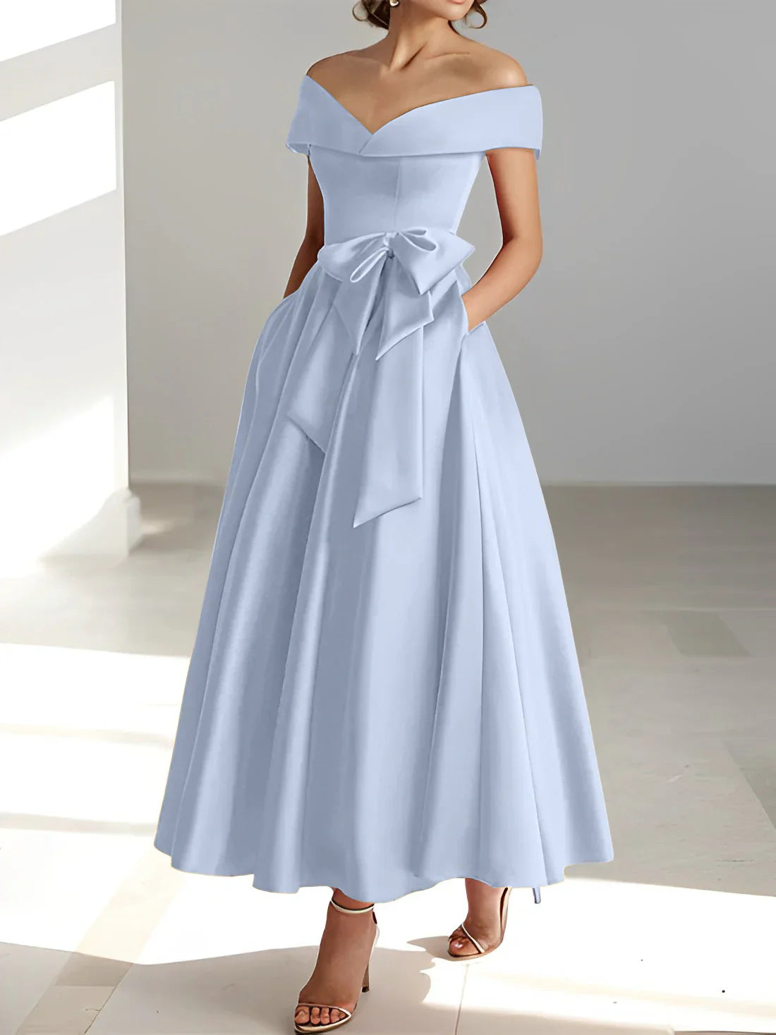 A-line/Princess Off Shoulder Pocket Mother of the bride dresses