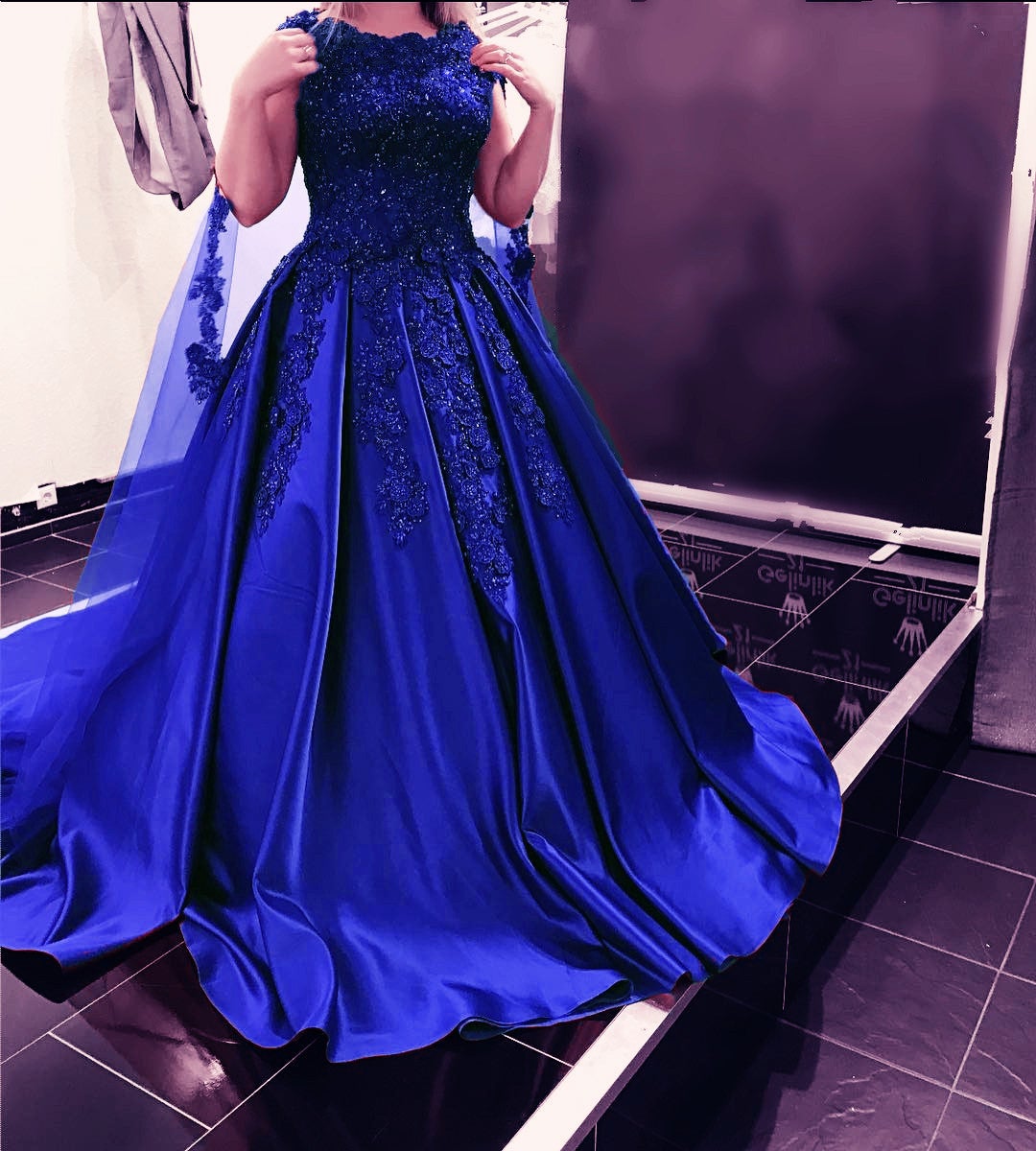 Modest Burgundy Ball Gown Satin Dress Lace Cap Sleeves