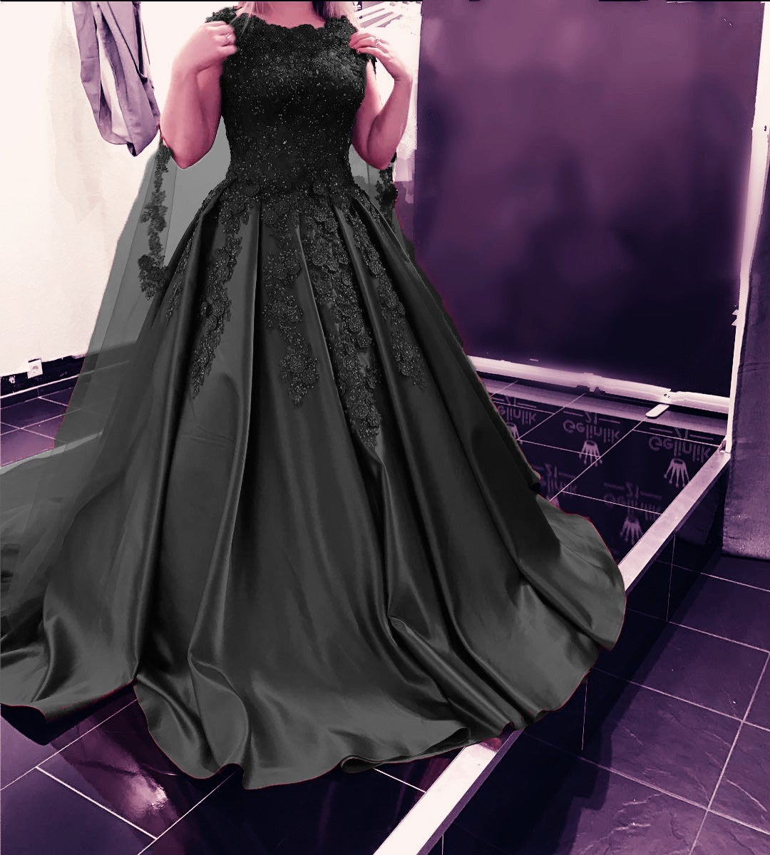 Modest Burgundy Ball Gown Satin Dress Lace Cap Sleeves