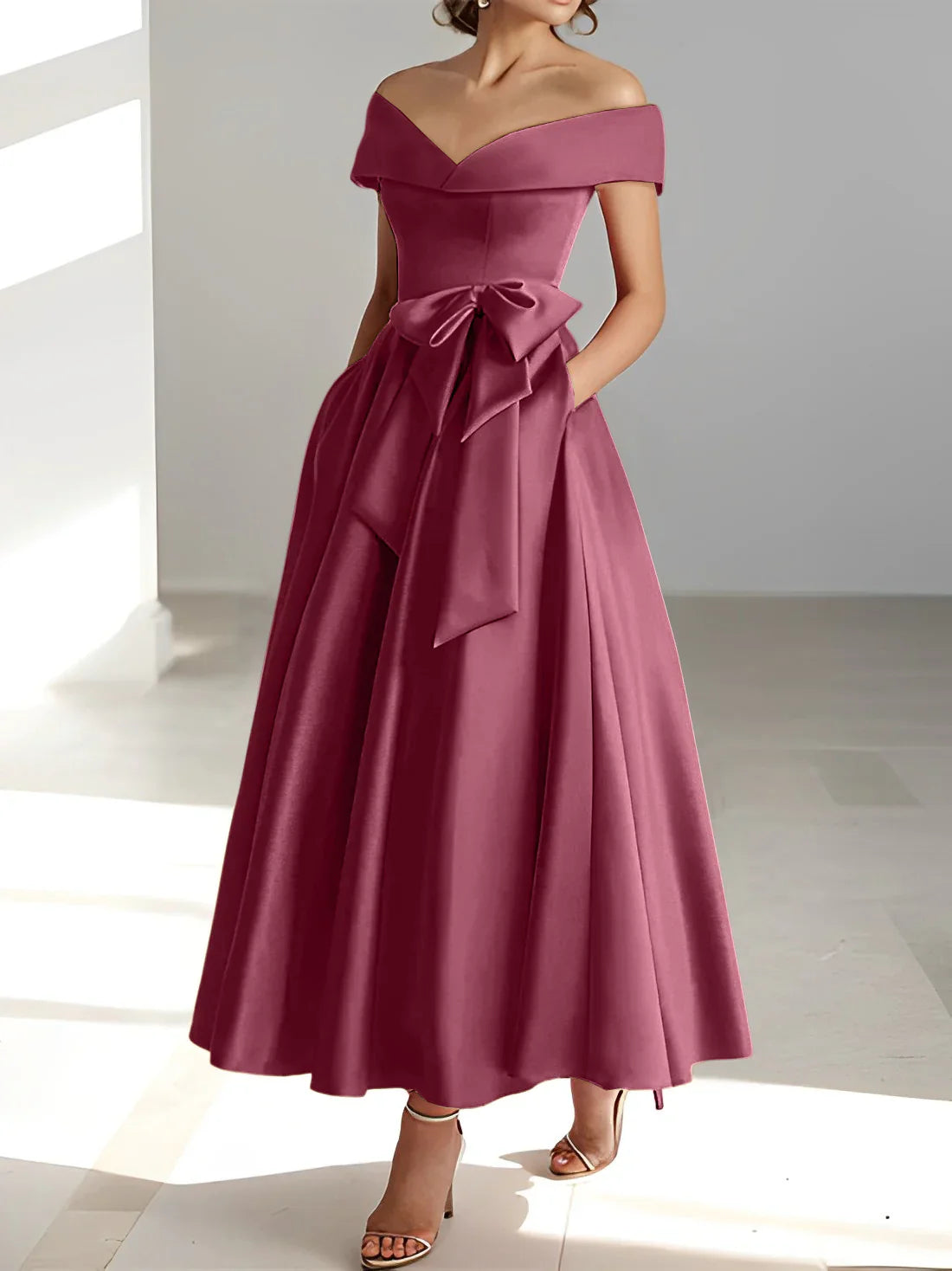 A-line/Princess Off Shoulder Pocket Mother of the bride dresses