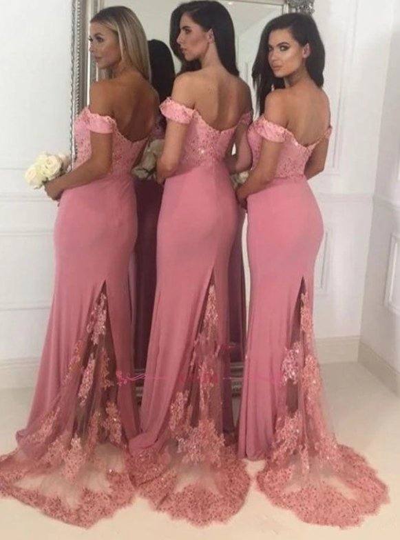 Backless Bridesmaid Dresses For Women Mermaid Off The Shoulder Lace Beaded Long Cheap Under 50 Wedding Party Dresses - RongMoon