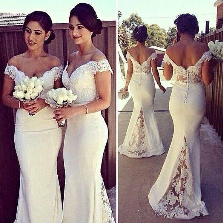 Backless Bridesmaid Dresses For Women Mermaid Off The Shoulder Satin Lace Long Cheap Under 50 Wedding Party Dresses - RongMoon