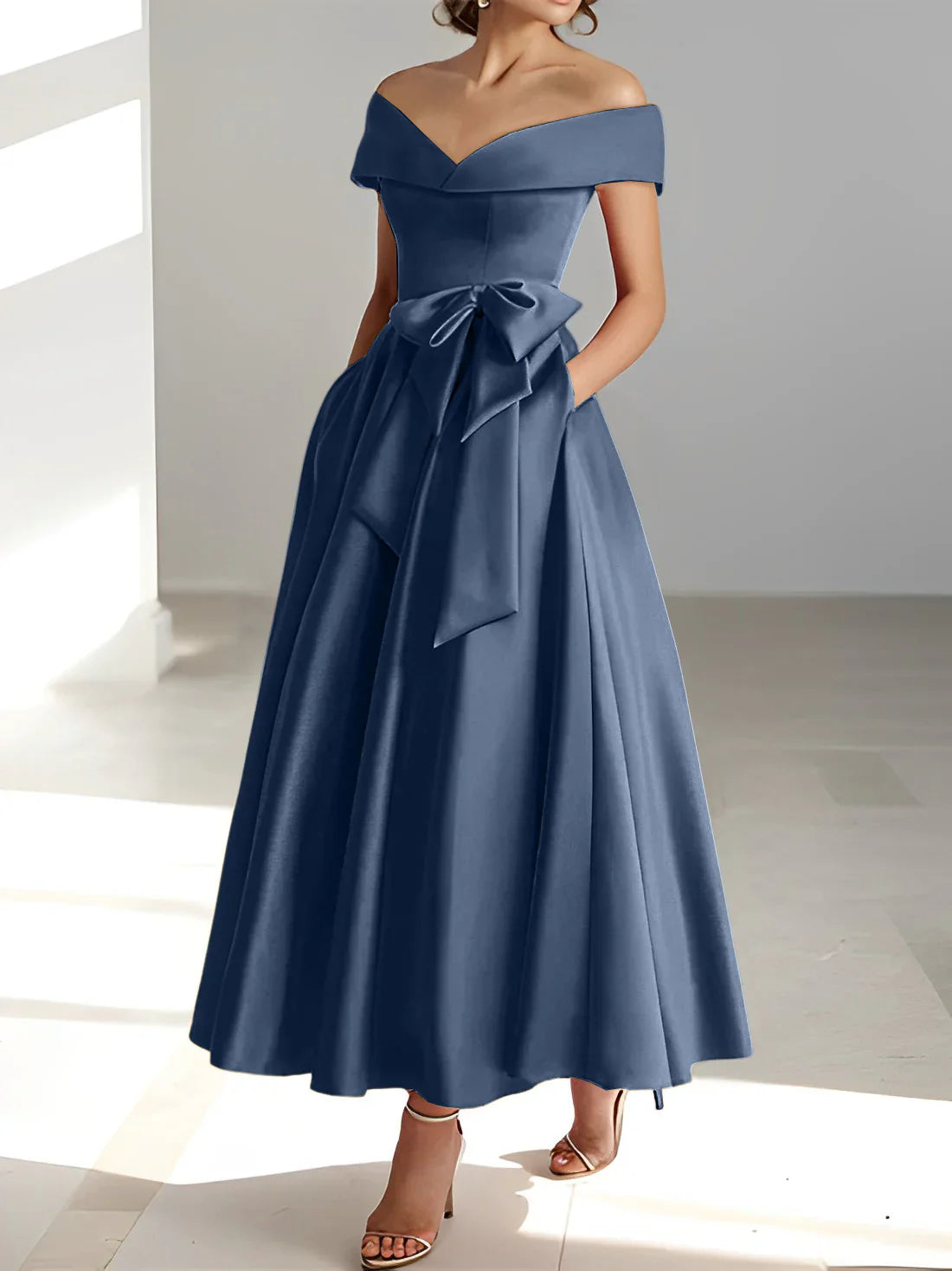 A-line/Princess Off Shoulder Pocket Mother of the bride dresses