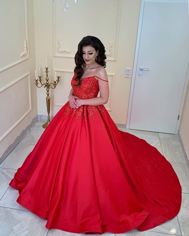 Off The Shoulder Satin Ball Gown Dresses