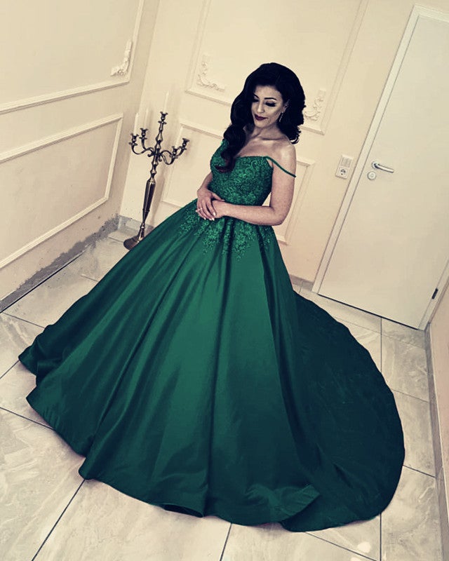 Off The Shoulder Satin Ball Gown Dresses