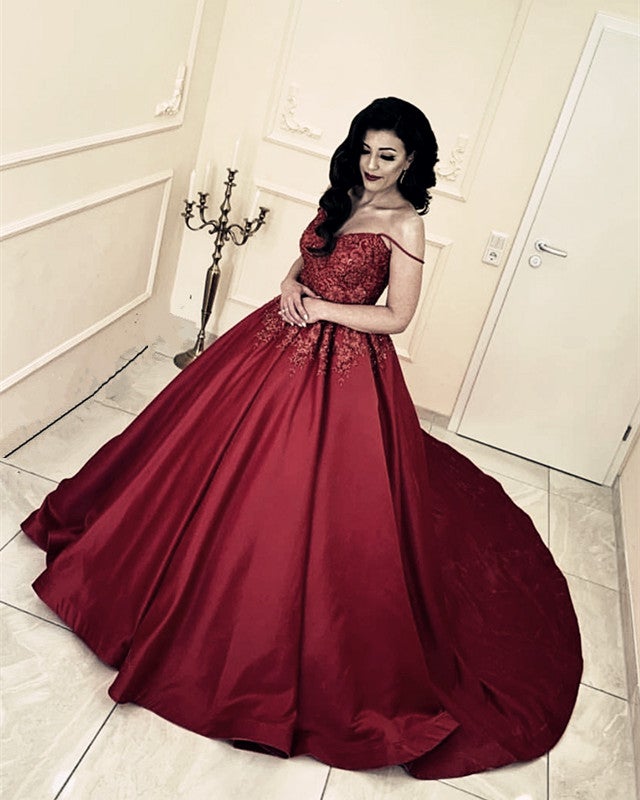 Off The Shoulder Satin Ball Gown Dresses