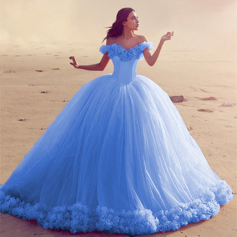 Off The Shoulder Tulle Flower Wedding Dresses Ball Gowns