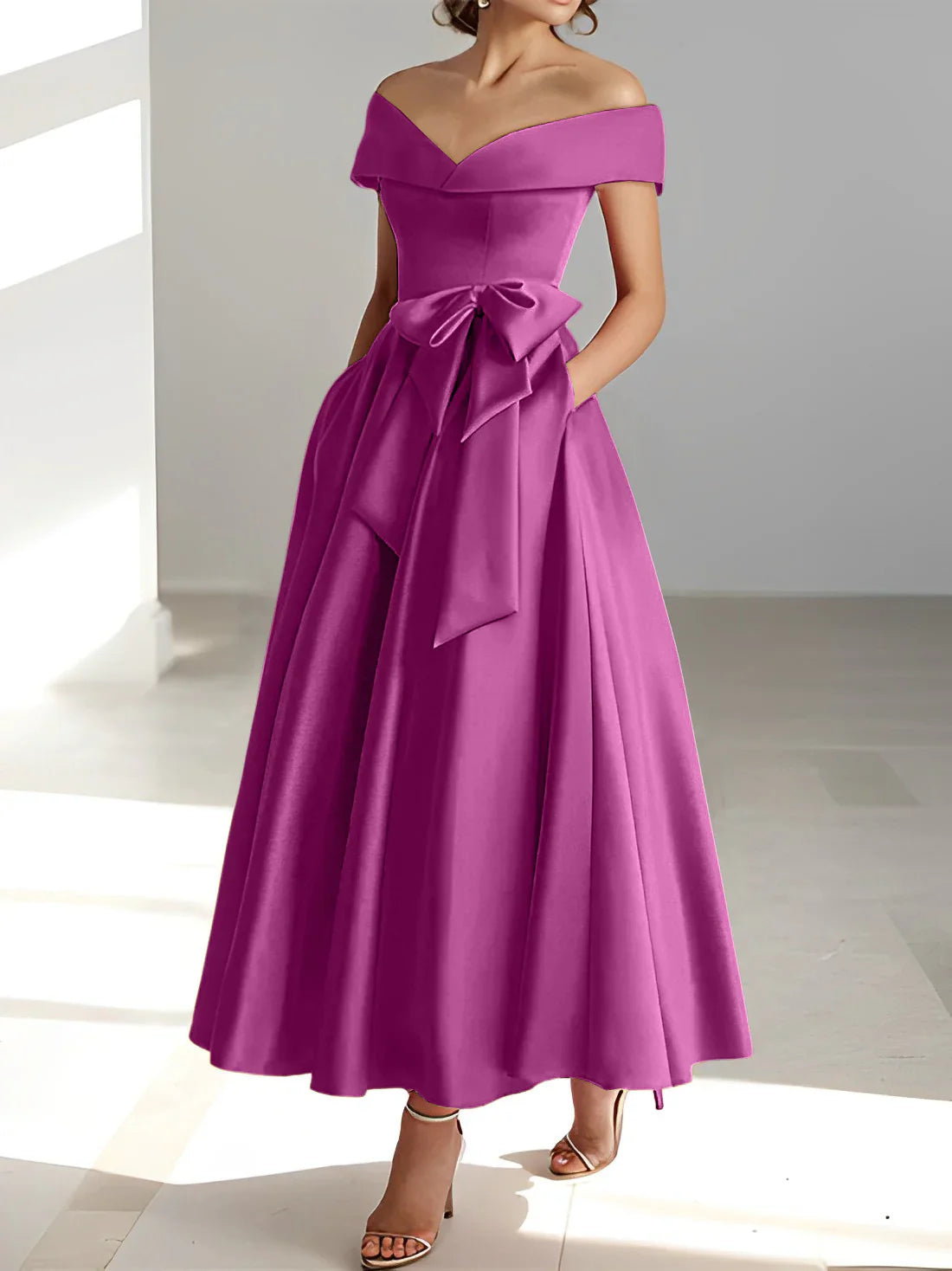 A-line/Princess Off Shoulder Pocket Mother of the bride dresses