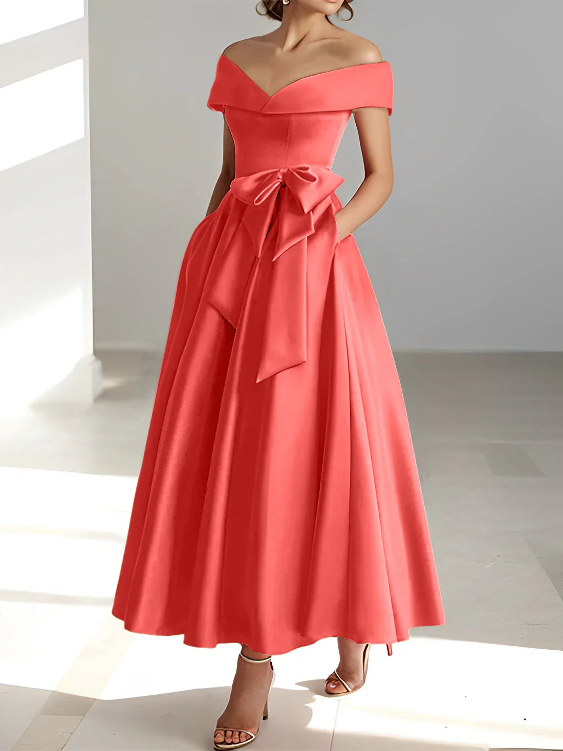 A-line/Princess Off Shoulder Pocket Mother of the bride dresses