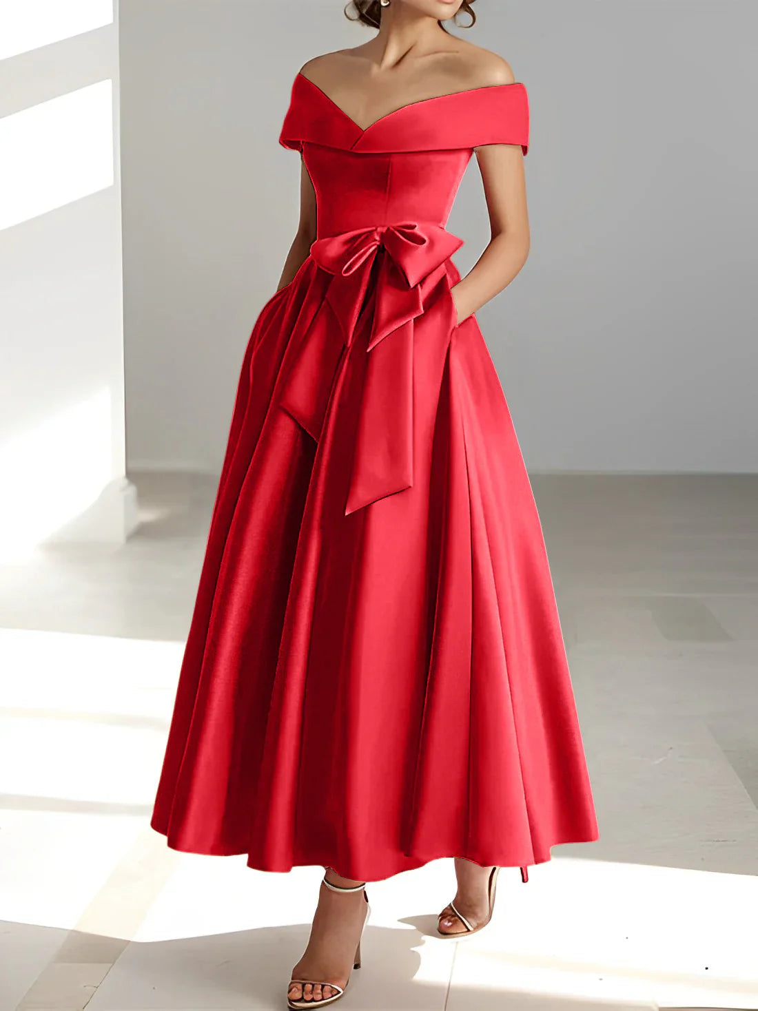 A-line/Princess Off Shoulder Pocket Mother of the bride dresses