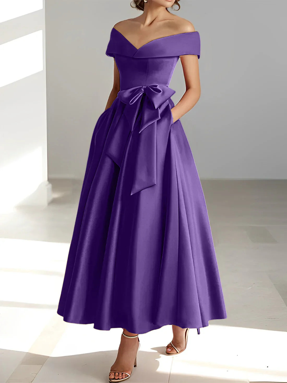 A-line/Princess Off Shoulder Pocket Mother of the bride dresses