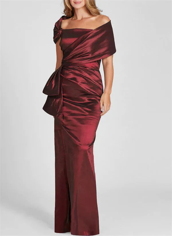 Tight fitting/column off shoulder to ground length mother of the bride dresses