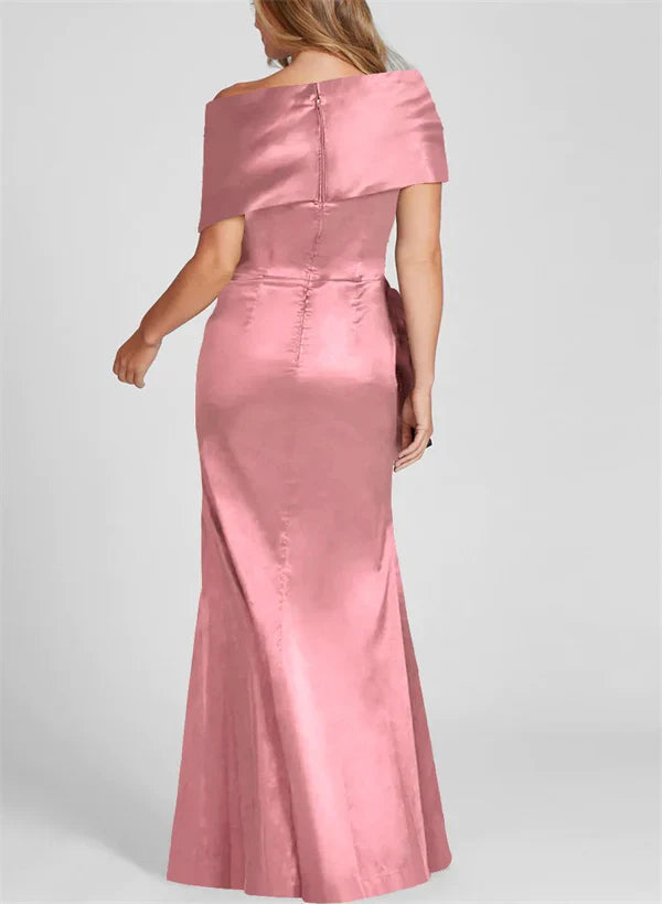 Tight fitting/column off shoulder to ground length mother of the bride dresses