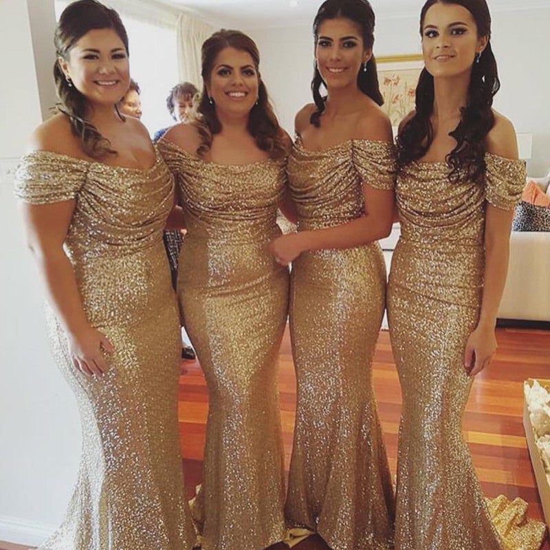 Rose Gold Bridesmaid Dresses Mermaid Off Shoulder