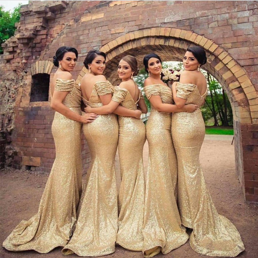 Rose Gold Bridesmaid Dresses Mermaid Off Shoulder