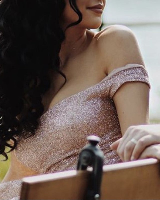 Rose Gold Sequin Ball Gown Dresses Off-the-shoulder