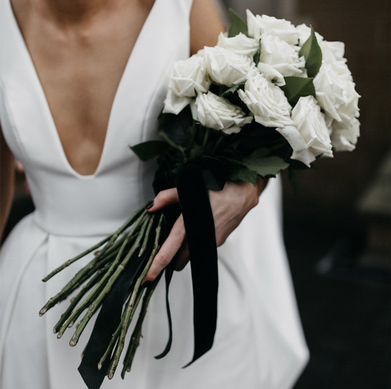 Sexy Leg Split Plunge V-neck Long Satin Wedding Dresses