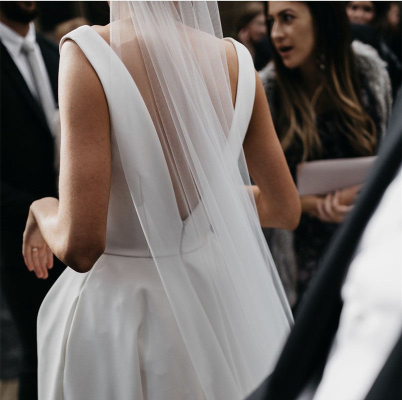 Sexy Leg Split Plunge V-neck Long Satin Wedding Dresses