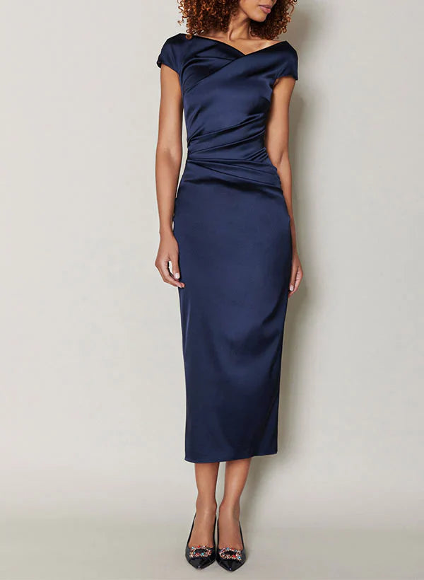 Tight fit/column style lapel long style mother of the bride dress